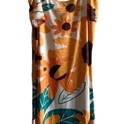 New No Tag Floral Sunflower Midi Dress Off Shoulder Spandex Polyester Size M