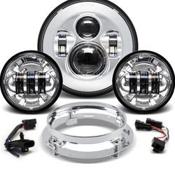 Motorcycle 7 inch LED Headlight kit with 4 1/2 Passing Lamps Fog Lights Compati 
