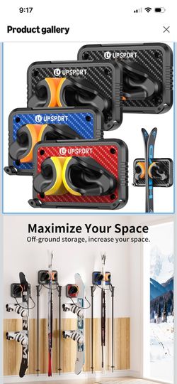 Ski Rack 4Pack, Ski/Snowboard Wall Mount, Skateboard Wall Mount, Fits Any Ski/Snowboard, Holds Up to 100lbs,