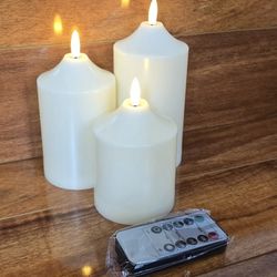 3 Pcs LED Flameless Dome Pillar Candles, Battery Operated, Remote and Timer