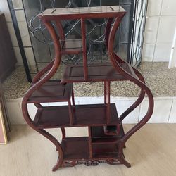 Vintage Chinese Vase Shaped Rosewood Curio Shelf With Carved Accents 
