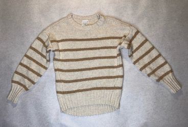 Abercrombie Kids Girls Metallic Gold Striped Knit Sweater Size 7/8 Beige Crewneck
