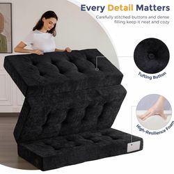 MAXYOYO 6" Folding Sofa Bed for Floor, Tufted Tri-Fold Floor Mattress with Chenille Fabric, Full Siz