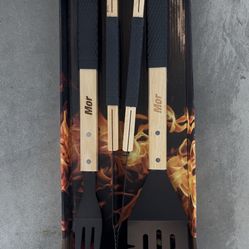 Mor 3-Piece BBQ Grill Tool Set - Spatula, Fork, Tongs