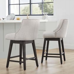Counter Height Swivel Barstools, 26" H Seat Height Upholstered Bar Stools Set of 2, Fabric in Ivory