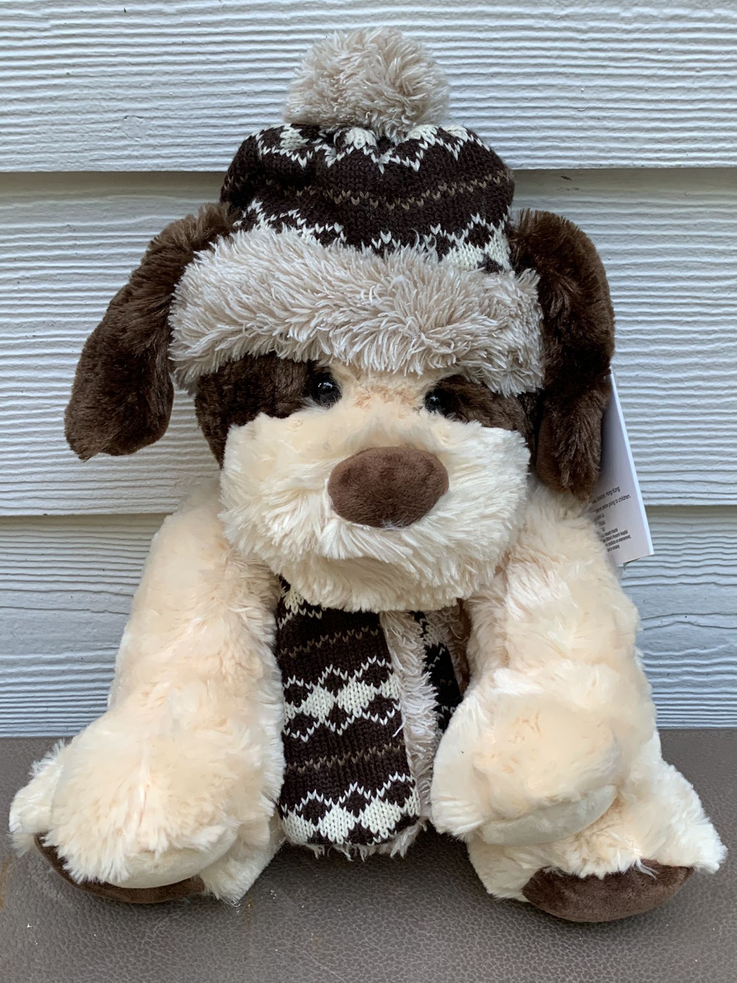 Hugfun International Beige Teddy Bear Plush Scarf Bonnet Stuffed Animal 12"