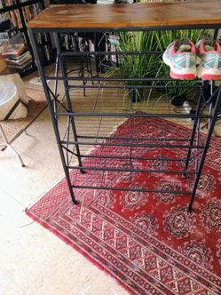 Metal shoe rack wooden top 40 H 28 W 12 D pickup only cash