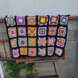 Vintage hand knitted throw blanket