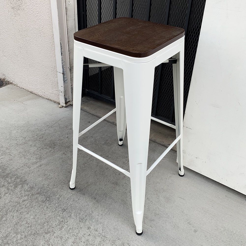 New in Box $25 (White) Metal Bar Stools 30” Tall Wooden Seat for Kitchen Counter Top Barstool