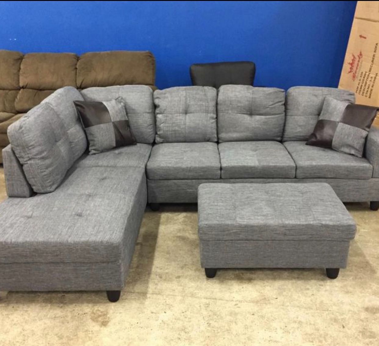 Pending: Grey Sectional Couch With Ottoman