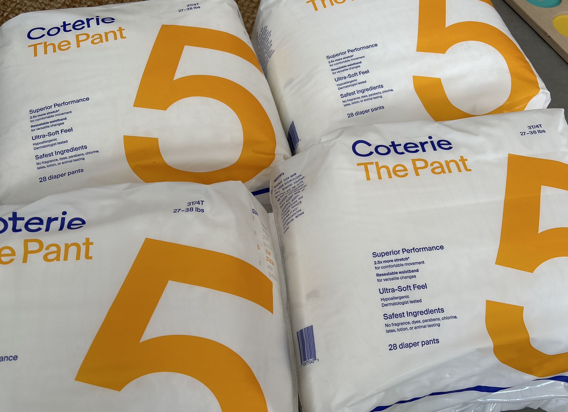 Half Off: Four Brand New Packs Of Size 5 Coterie Diapers