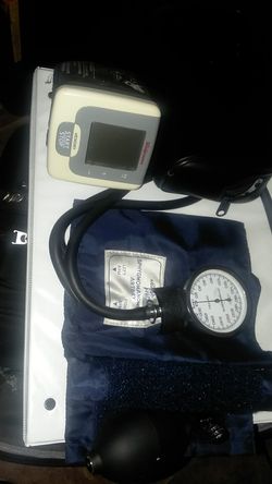 Manual and digital blood pressure cuffs.with stethoscope