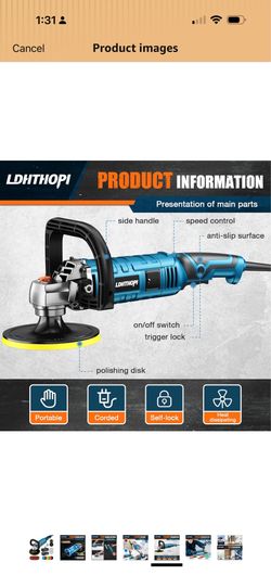 LDHTHOPI Buffer Polisher, 1600W 7 Inch/6 Inch Rotary Buffer Polisher Waxer, 7 Variable Speed 1000-35