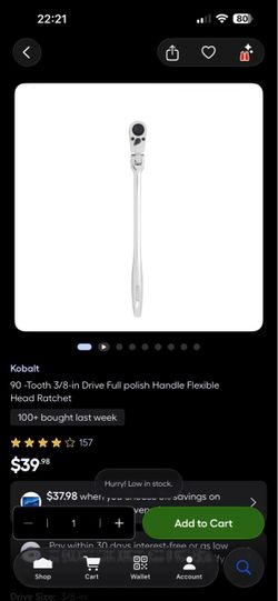 Kobalt 90-Tooth 3/8-in Flexible Head Ratchet