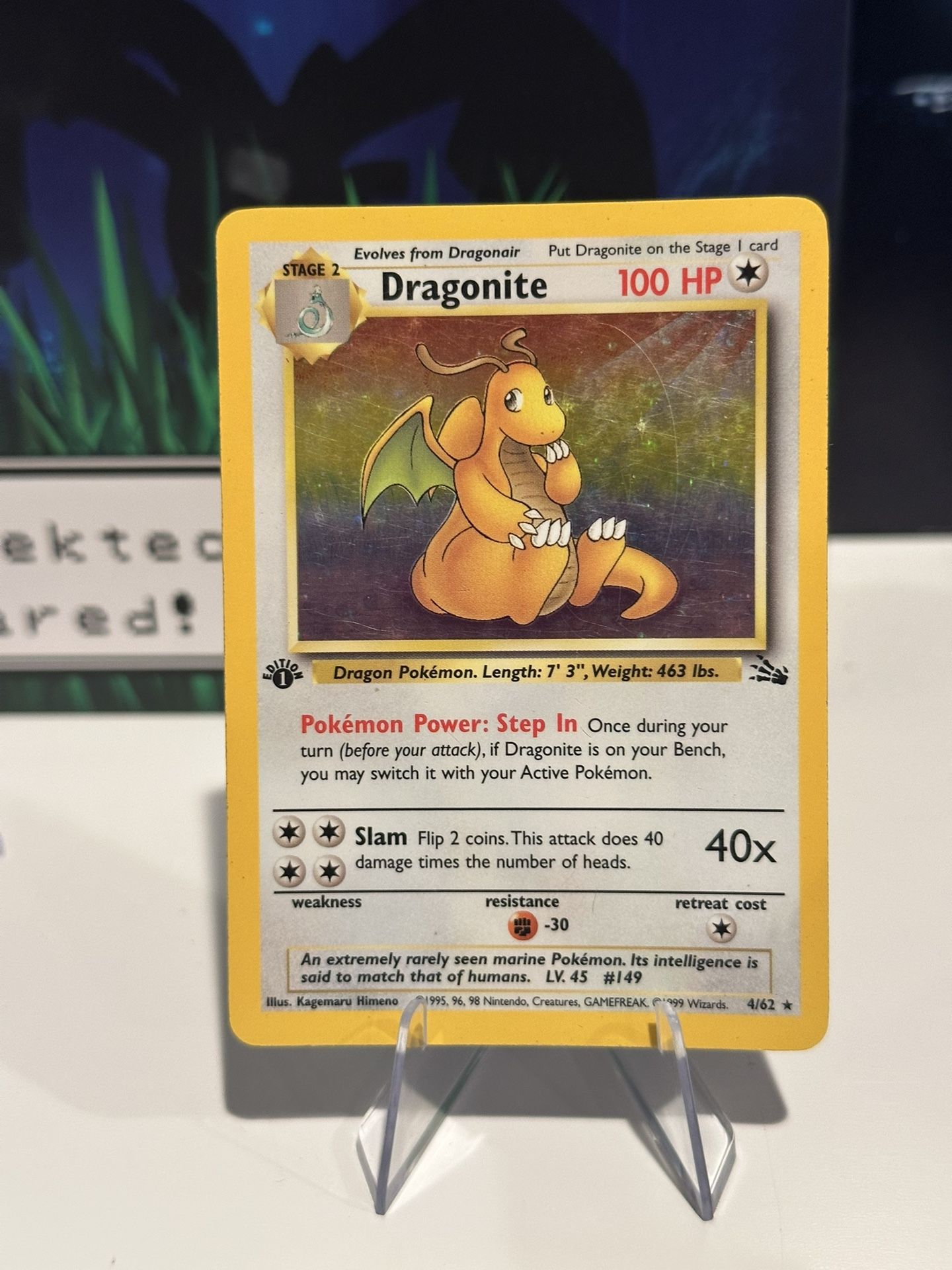 Pokemon Dragonite 1st Edition Fossil Holo - 4/62 MP