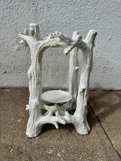 White Faux Bois Candle Holder Lantern