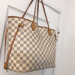 Louis Vuitton Damier Azur NeverFull MM Tote Shoulder Bag