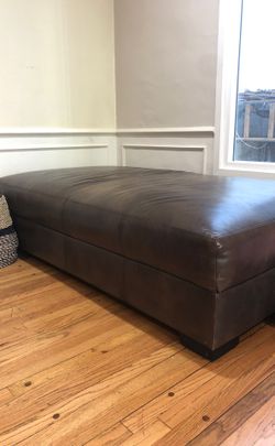 Restoration hardware leather ottoman