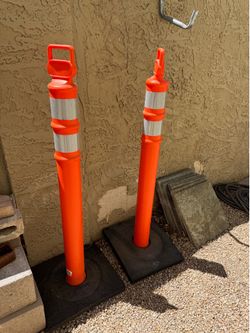 2 Cortina Orange EZ Grab Delineator/Traffic wCones 45" Posts with 10 lb Bases