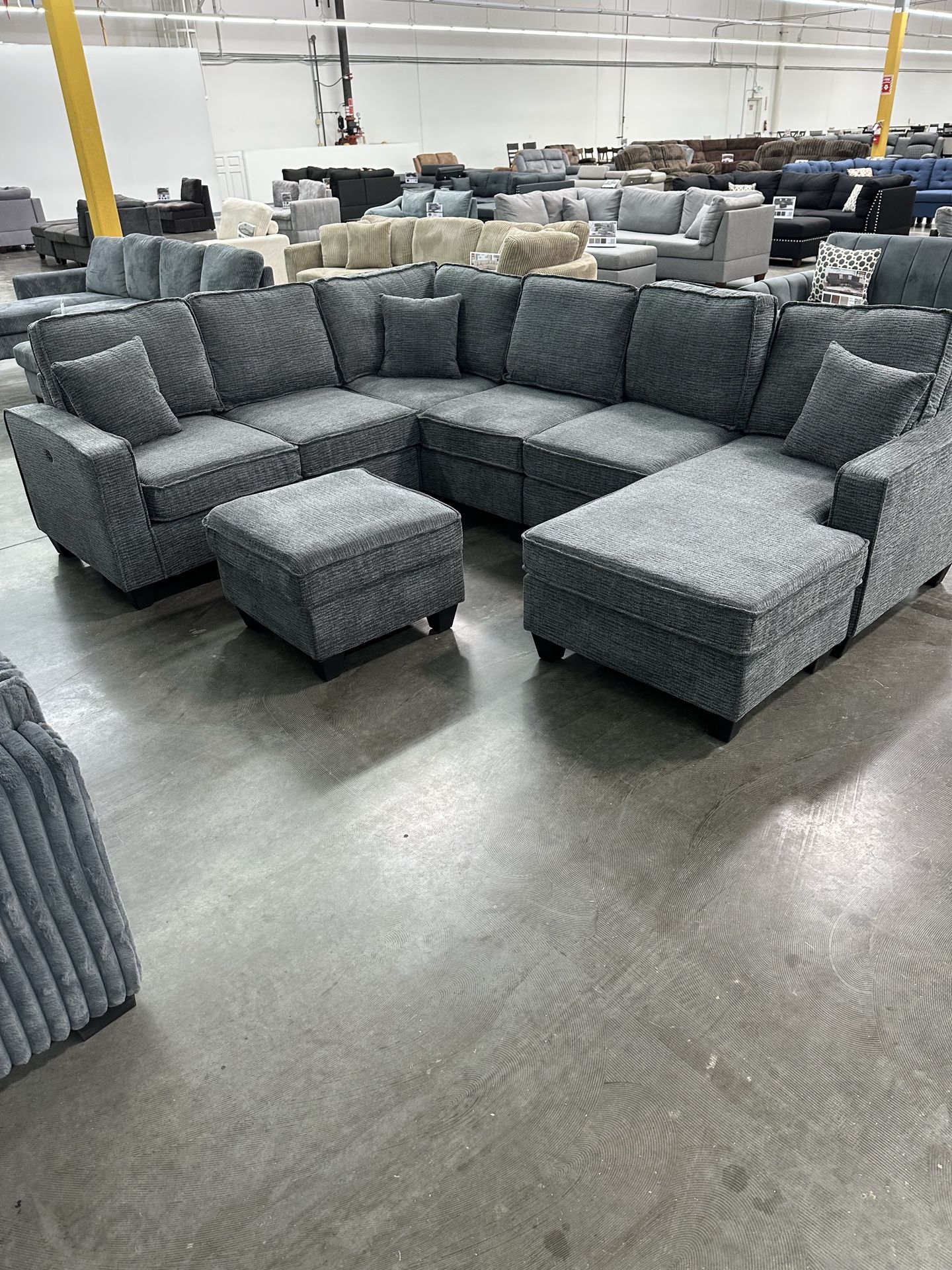 5-Piece Sectional Set LAF Loveseat W/USB Ports + RAF Loveseat W/ Reversible Chaise + Corner Wedge + Armless Chair + Cocktail Ottoman Color: Slate Bla
