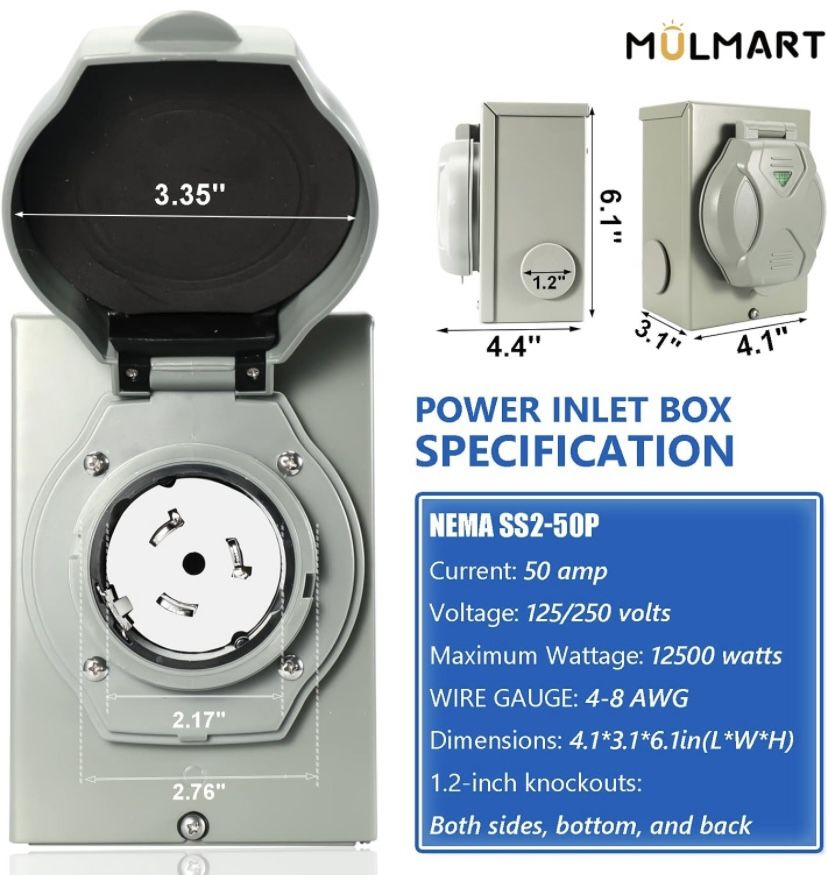 50 Amp Generator Cord and Power Inlet Box, 15FT Generator Cords 50 Amp,125V/250V