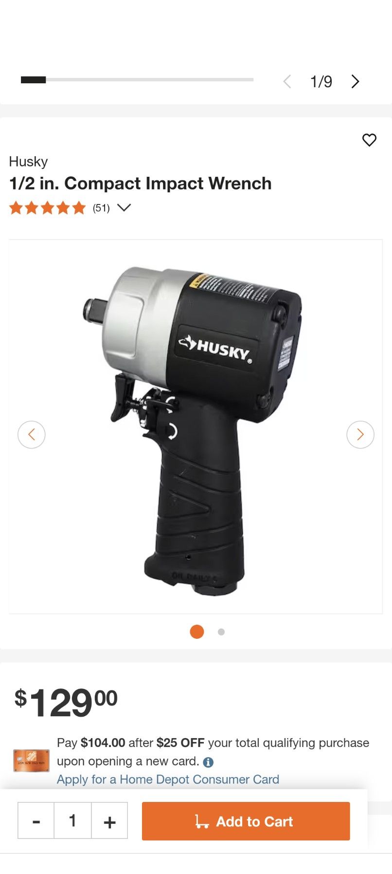 Husky 1/2-in Compact Impact Wrench