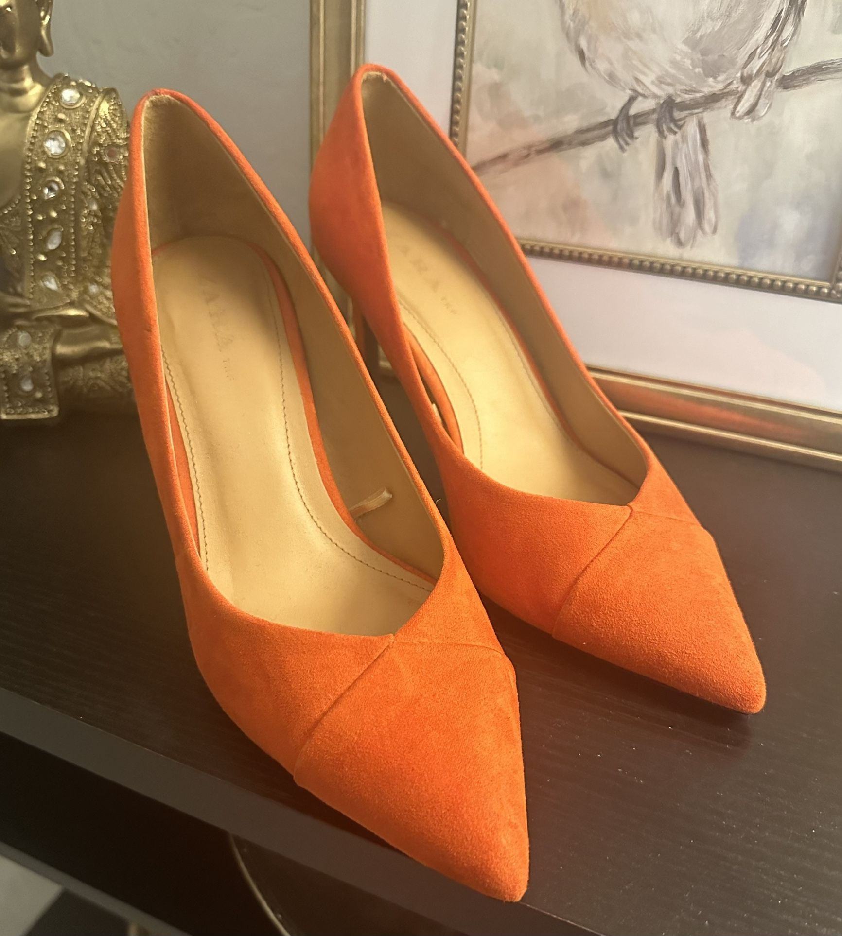 Orange Suede Like Heels By Zara 