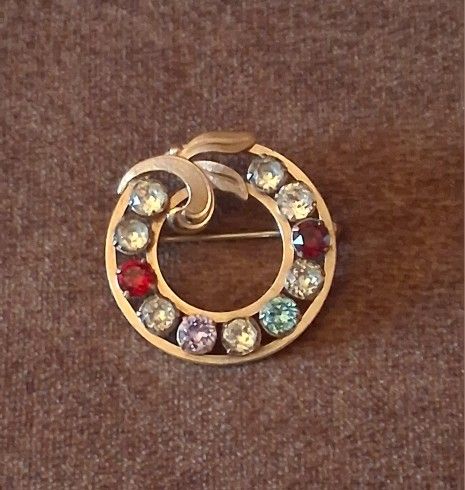VAN DELL VINTAGE 12K GOLD FILLED BIRTHSTONE BROOCH