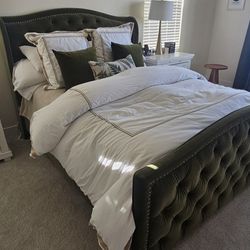 Olive Green Velvet Queen Bed Frame