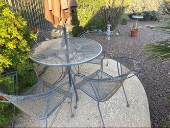 Vintage Wrought Iron Patio Set - Table, 4 Chairs