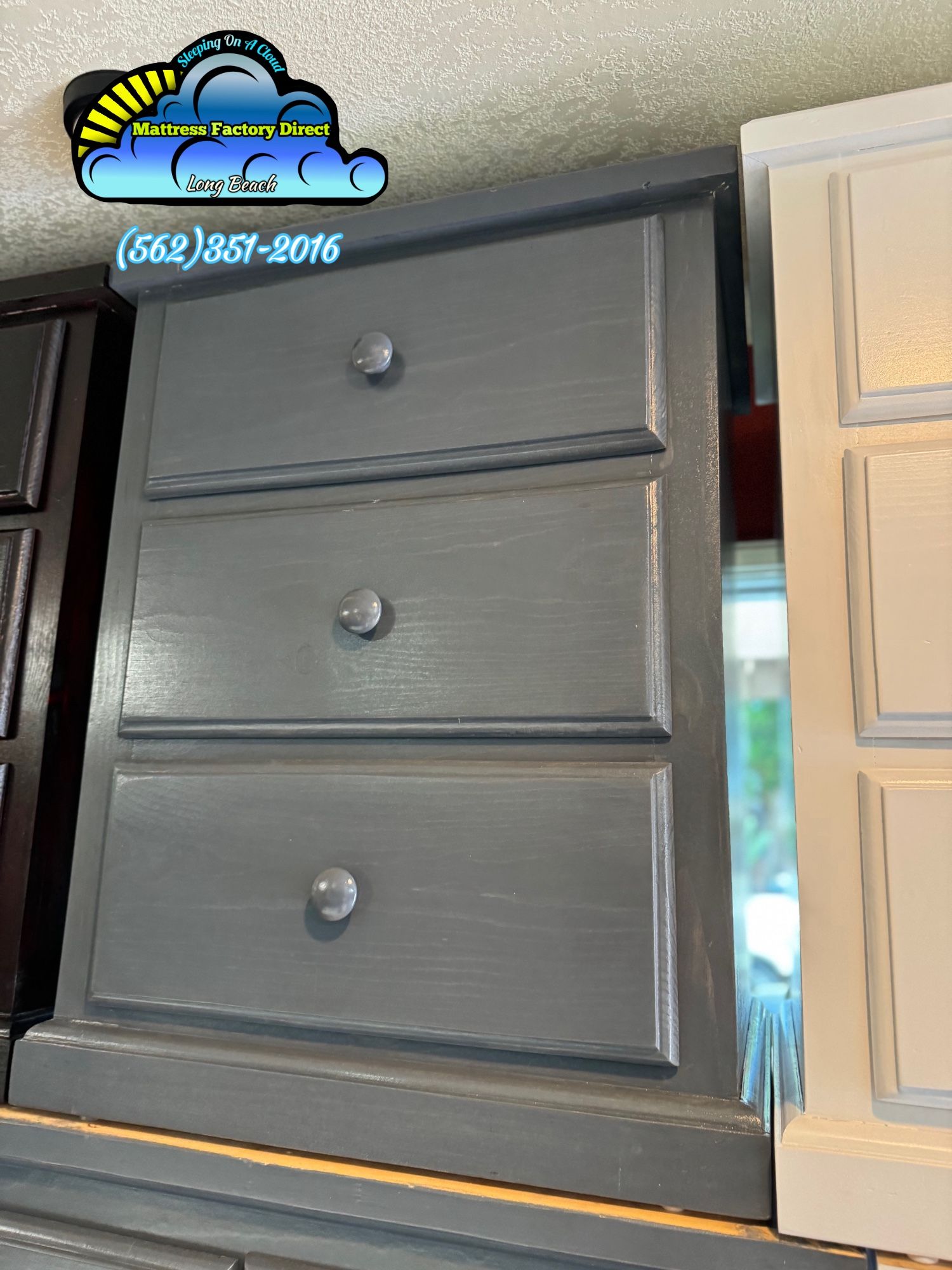 Grey Three Drawer Pinewood Chest Cajonera Comoda Dresser