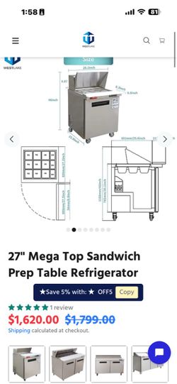 Sandwich prep table refrigerator