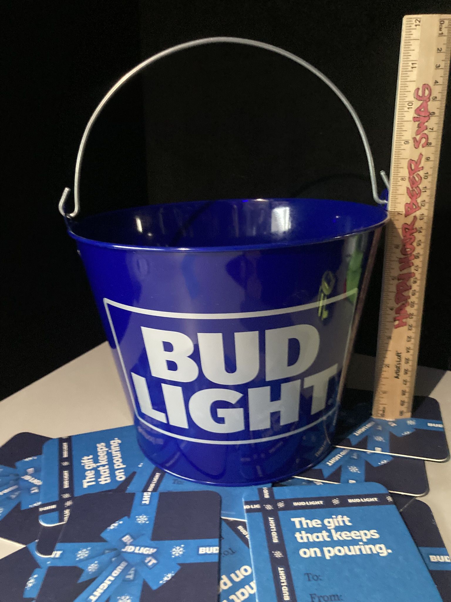 🎁 Bud Light Beer Ice Bucket & (12) Bar Coasters 