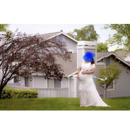 Off shoulder white ruffles lace maternity dress