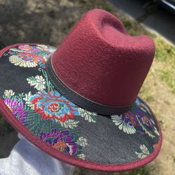 Burgundy embroidered hat