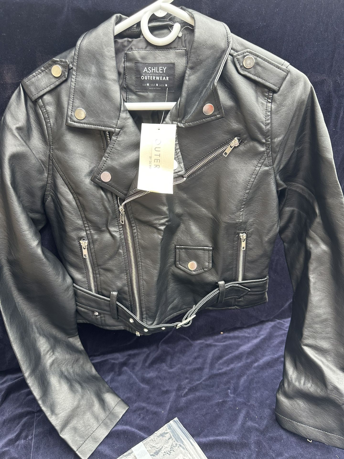 Ashley By 26 Cropped Faux Leather Jacket New