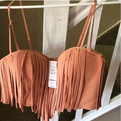 Bebe Fringe Crop Top xs