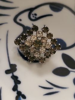 Vintage Smoky Topaz Clear Rhinestone Rhombus Brooch Silver Tone Pin