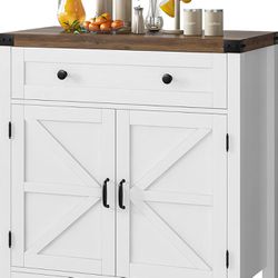 Coffee Bar Cabinet, Modern Farmhouse Buffet Sideboard with Drawer and Adjustable Shelf, Barn Door Storage Cabinet for Kitchen, Dining Room, Bathroom, 