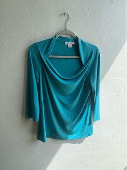 Liz Claiborne Women’s Teal Long Sleeve Draped Shoulder Blouse Size M