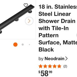 18 inch in. Stainless Steel Linear Shower Drain with Tile-In Pattern Surface, Matte Black
