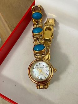 Reloj mujer gold filled piedras turquesa antiguo falta batería