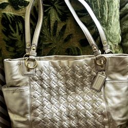 COACH Woven Metallic Gold Leather Purse