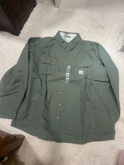 Carhartt Men's Work Jacket Green Lined Button Front Logo 3XL Tall Big & Tall