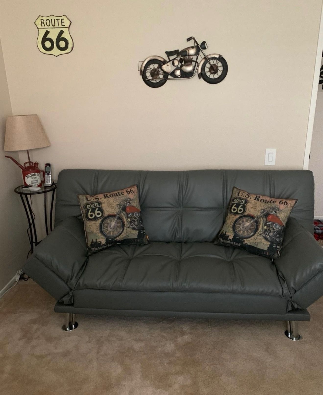 Grey Sofa Bed Futon Leatherette