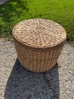 Large round storage ottoman with lid