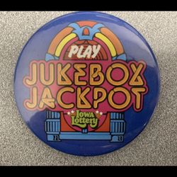 Vintage Iowa Lottery “Jukebox Jackpot” Promo pin-back 2 1/4” Circle Button