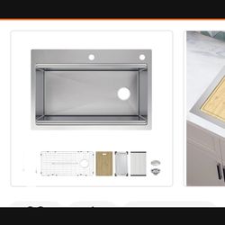 33x22x9 SINGLE TUB W ACCESSORIES  NO FAUCET STAINLESS KITCHEN SINK  NEW 