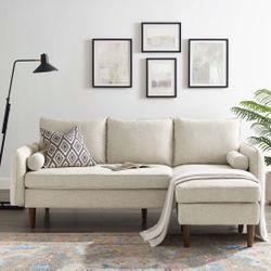 Modern Chaise Sofa - New- Left & Right Facing- Beige Linen - Home/Office Free Delivery 🚚 - 