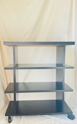 Vintage Black Laminate Component Shelf on Wheels